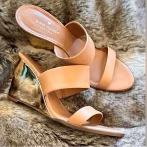 KATE SPADE ABELINE New York Tan Slide on Gold Wedges SZ: 9